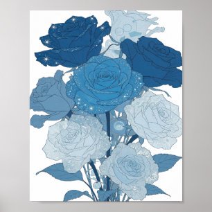 Prikkelend Zilveren BLUE ROSES Design Poster