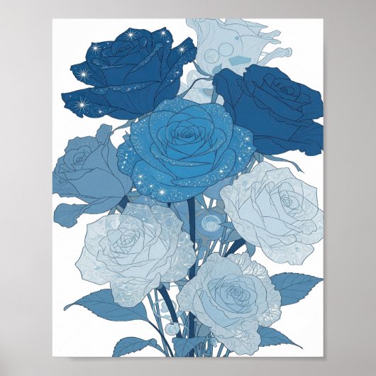 Prikkelend Zilveren BLUE ROSES Design Poster (Voorkant)