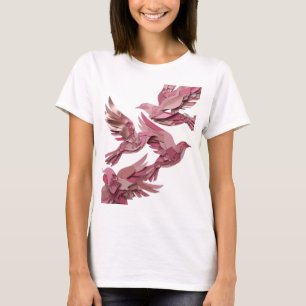 Prikkelende Zilver ROZE VOGELS 3D-tekstkunst T-shirt