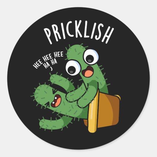 Prikkelige Grappige Cactus Woordspelingen Donkere Ronde Sticker (Voorkant)