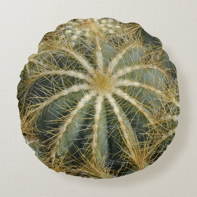Prikkelige Natuurlijke Groene Cactus Rond Kussen (Voorkant)