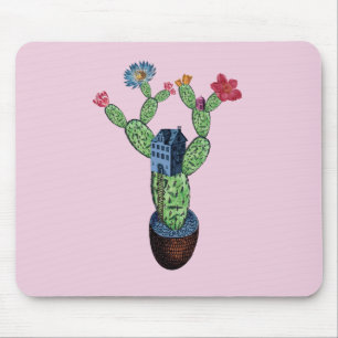 Prikkende cactus met bloemen muismat