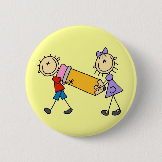 Priks Kinderen Met Potlood Ronde Button 5,7 Cm (Voorkant)