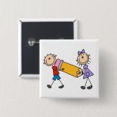 Prikt Kinderen Met Potlood Vierkante Button 5,1 Cm (Voorkant /achterkant)