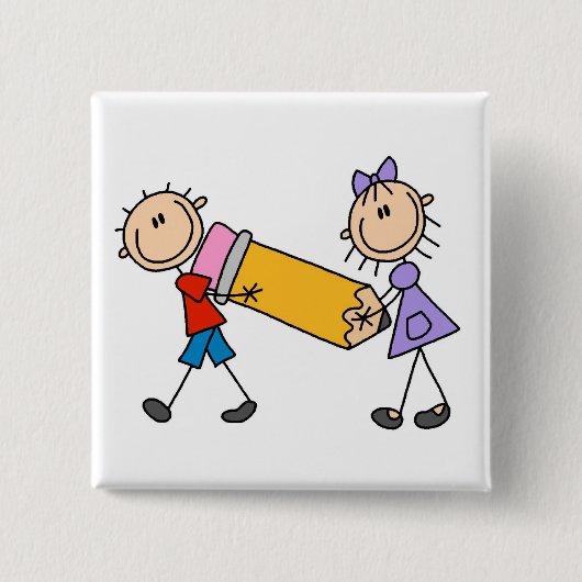 Prikt Kinderen Met Potlood Vierkante Button 5,1 Cm (Voorkant)