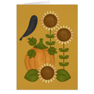 Prim Autumn Crow Pumpkin & Sunflower Personalisere