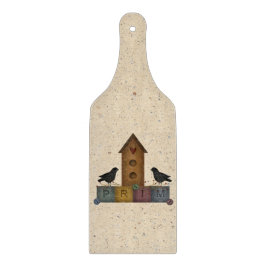 Prim Birdhouse Glass Cutting Board Snijplank