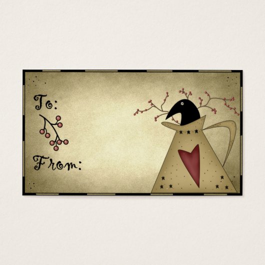 Prim Crow in a Watering Can - Gift Labels Visitekaartjes (Voorkant)