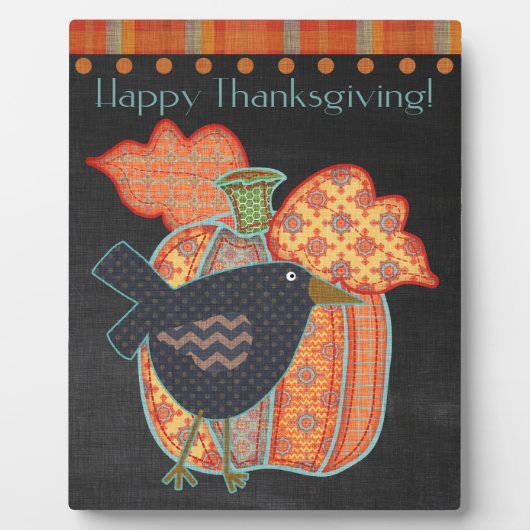 Prim Crow Patchwork Pompoen Happy Thanksgiving Fotoplaat (Voorkant)