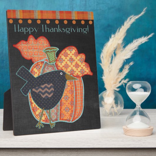 Prim Crow Patchwork Pompoen Happy Thanksgiving Fotoplaat (Zijkant)
