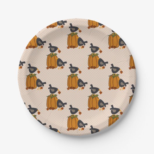 Prim Crows en Pumpkins Custom Paper Borden 7" Papieren Bordje (Voorkant)
