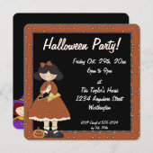 Prim Halloween Kind Party Invitation Girl 2 Kaart (Voorkant / Achterkant)