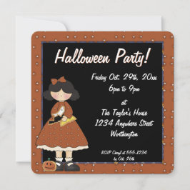 Prim Halloween Kind Party Invitation Girl 2 Kaart