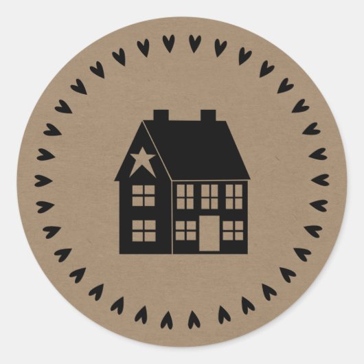 Prim House en Hearts Brown Craft Paper Style Ronde Sticker (Voorkant)