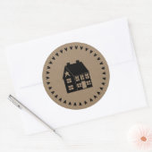Prim House en Hearts Brown Craft Paper Style Ronde Sticker (Envelop)