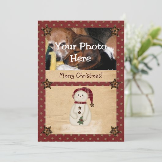 Prim Kerstkaart van de Foto van de Sneeuwman van (Staand voorkant)