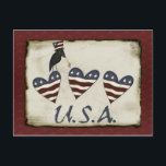 Prim Patriottisch Briefkaart<br><div class="desc">Patriottisch briefkaart met drie harten,  zwarte kraai met Amerikaanse letters. Geweldig voor uitnodigingen voor feesten. Mix en match met andere patriottische briefkaarten die beschikbaar zijn in de galerij voor een variétépakket.</div>