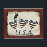 Prim Patriottisch Briefkaart<br><div class="desc">Patriottisch briefkaart met drie harten,  zwarte kraai met Amerikaanse letters. Geweldig voor uitnodigingen voor feesten. Mix en match met andere patriottische briefkaarten die beschikbaar zijn in de galerij voor een variétépakket.</div>