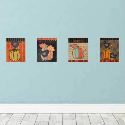 Prim Pompoenen en Kraai Thanksgiving Herfst Folk A Muurkunst Sets (Houten vloer)