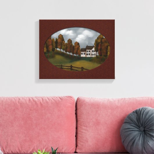 Prim Saltbox House Hills en bomen Mooi Canvas Afdruk (Insitu (Woonkamer))