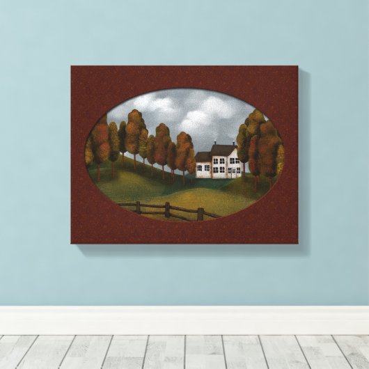 Prim Saltbox House Hills en bomen Mooi Canvas Afdruk (Insitu (Houten vloer))