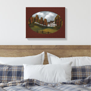 Prim Saltbox House Hills en bomen Mooi Canvas Afdruk