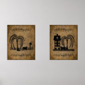 Prim Saltbox House Wilgen Bomen en schapen Muurkunst Sets (Voorkant)