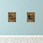 Prim Saltbox House Wilgen Bomen en schapen Muurkunst Sets (Houten vloer)