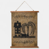 Prim Saltbox House Willow Tree Sheep Hangend Wandkleed (Voorkant)