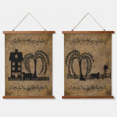 Prim Saltbox House Willow Tree Sheep Hangend Wandkleed (Dubbel)