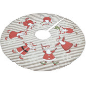 Prim Santas op Gray Stripe Holiday Tree Skirt Kerstboom Rok (Gekanteld)