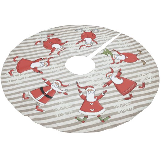 Prim Santas op Gray Stripe Holiday Tree Skirt Kerstboom Rok (Gekanteld)