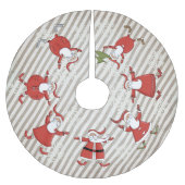 Prim Santas op Gray Stripe Holiday Tree Skirt Kerstboom Rok (Voorkant)