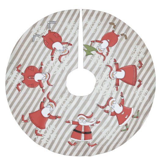 Prim Santas op Gray Stripe Holiday Tree Skirt Kerstboom Rok (Voorkant)