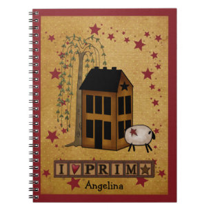 Prim Sheep and Saltbox Custom Spiral Notebook Notitieboek