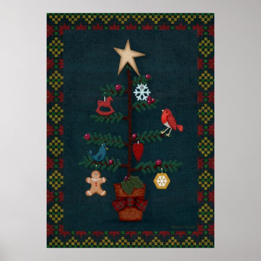 Prim Style Folk Art Kerstmis | Kunst van Cherie Poster (Voorkant)