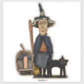 Prim Witch met bezem Pompoen Kat Schattige Hallowe Sticker (Vel)