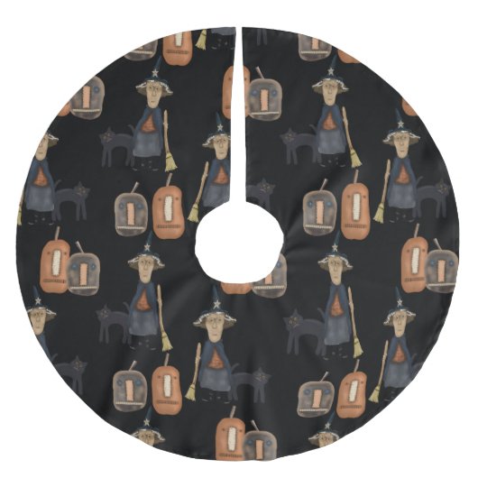 Prim Witch met Broom Halloween Kerstboom Rok (Voorkant)