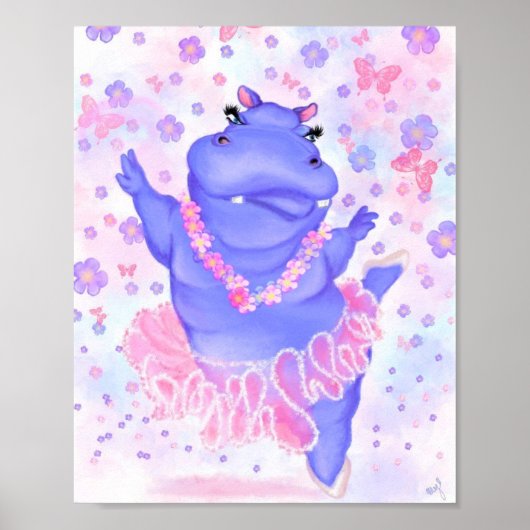 Prima Ballerina Hippo Poster Painting - Jouw tekst (Voorkant)