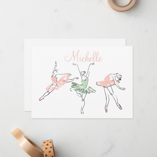 Prima Ballerina Personalized Stationery Notitiekaartje (Voorkant / Achterkant in situ)