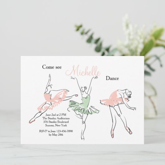 Prima Ballerina Uitnodiging (Staand voorkant)