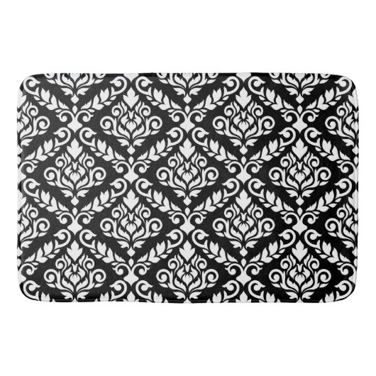 Prima Damask Big Ptn White op Black Badmat (Voorkant)