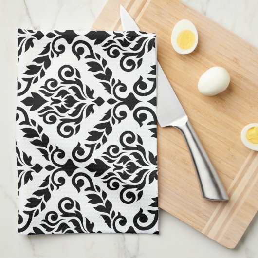 Prima Damask Big Ptn Zwart op Wit Theedoek (Quarter Fold)