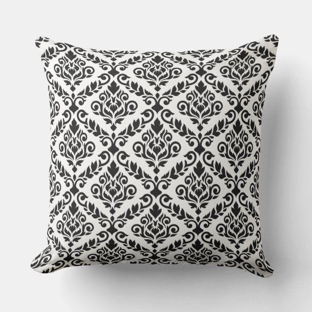 Prima Damask Pattern Black op White Buitenkussen (Voorkant)