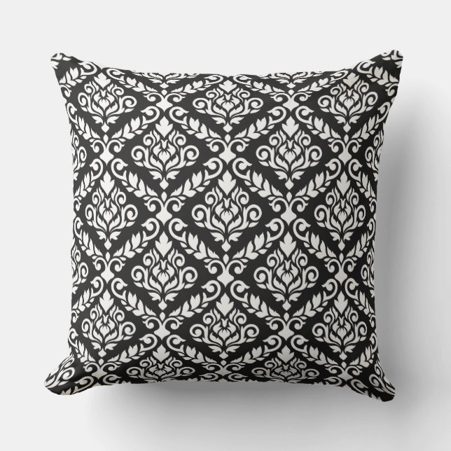 Prima Damask Pattern White op Black Buitenkussen (Voorkant)