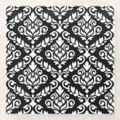 Prima Damask Pattern Wit op Zwart Glazen Onderzetter (Voorkant)
