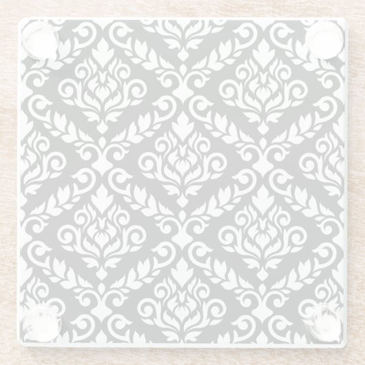 Prima Damask Pattern Wit op Zwart Glazen Onderzetter (Achterkant)