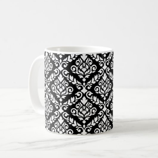 Prima Damask Pattern Wit op Zwart Koffiemok (Voorkant links)