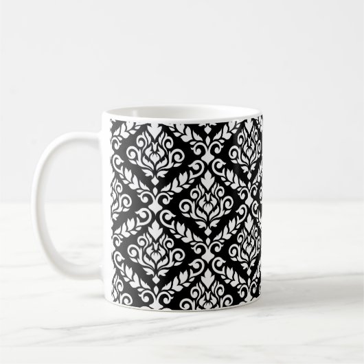 Prima Damask Pattern Wit op Zwart Koffiemok (Links)
