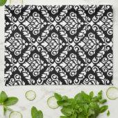 Prima Damask Pattern Wit op Zwart Theedoek (Gevouwen)